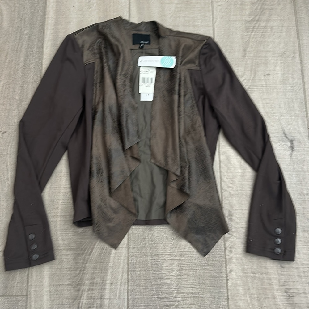 New With Tags Edyson Maisha Ponte Faux Leather Dark Olive Jacket - Size Large - Picture 3 of 7